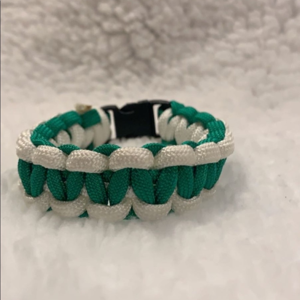 Homemade Green and White Paracord Bracelet